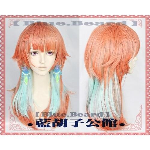 VTuber Takanashi Kiara Hololive EN Cosplay Wig Orange Mixed Mint Green Long Straight Heat Resistant Synthetic Hair Wig + Wig Cap