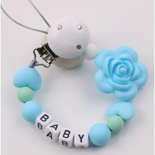 Personalized Name Flower Silicone Beads Pacifier Holder Clip Chain DIY Teething Clip Chain Dummy Clips