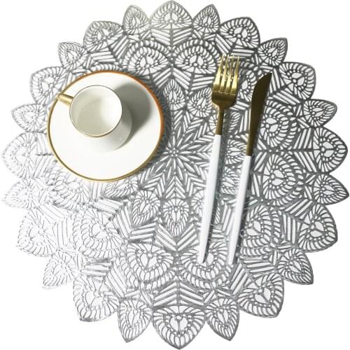 PVC Placemat Peacock Tail Gold Silver Hazel Solid Hallow Out Mat Irregular Dinner Pad Christmas Party Table Decor