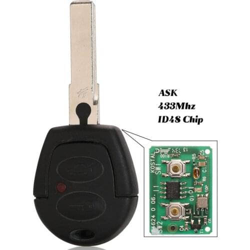 Jingyuqin Remote Control Car Key Fob 2 Buttons 433MHz with ID48 Chip For VW Volkswagen Golf