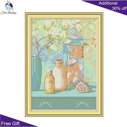 Joy Sunday Conch And Bottle J427 Counted Stamped Spring Plant Needlework Embroidery DIY Home Decor Cross Stitch kits