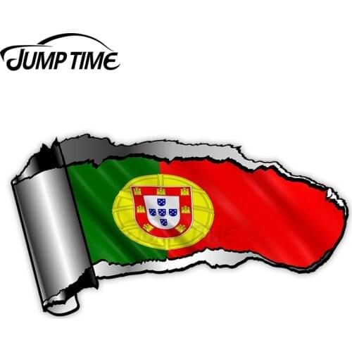 Jump Time Ripped Open Gash Torn Metal Design With Portugal Portuguese Flag Motif Vinyl Car Sticker for Windows Bumper