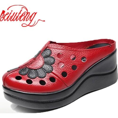 Xiuteng Brand Women 2020 Genuine Leather Slippers Summer Platform shoes For Women Fashion Outdoor Sandals Male Plus Size 41