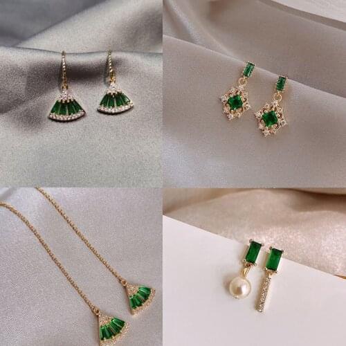 Classic Crystal Geometric Dangle Earrings Retro green Copper plated Gold Earrings Bohemian Fashion Jewelry For Women Statement