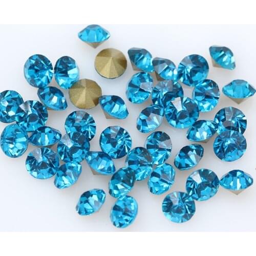 Ss2-ss45 Peaco blue Cz Crystal Nail Art Rhinestone Transparent Round Pointed Foiled Back Glass Strass jewelry making bead