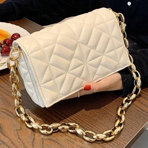 Soft Gold Metal Chain Pu Leather Armpit Retro Shoulder Small Square Bag Top Quality Luxury Brand Crossbody Bag for Woman 2021