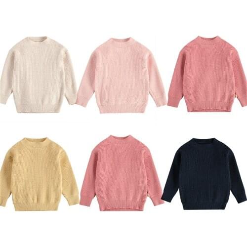 0-6Years Baby Girls Sweaters 2021 Autumn Winter Solid Color Long Sleeve Knitted Pullover Sweater Tops Kids Clothes Knitwear