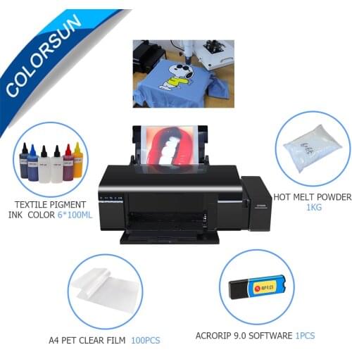 Colorsun L805 DTF printer A4 DTF PET film t shirt printer kit DTF Heat Printing machine for t shirt hoodies Jeans shoes