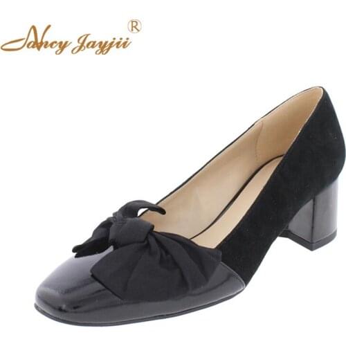 Women Shoes Adult Pumps Basic Butterfly-knot Sweet High Square Heels Square Toe Fashion Party Mature Elegant Nancyjayjii 2019