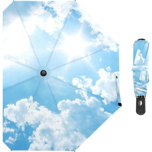 Unique Luxury Sky Umbrella Men Three Folding Kazbrella Windproof Umbrellas Rain Women Automatic Open and Close Umbrella Custom