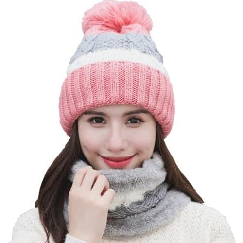 Hot Style Outdoor Skiing Wool And Velvet Collar Two-Piece Thickening Warm Hat