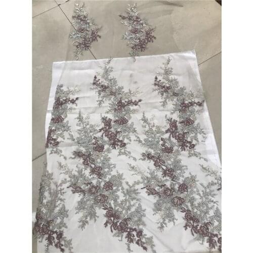 High-end large flower position handmade bead embroidery, French tulle lace, suitable for fashionable party dresses