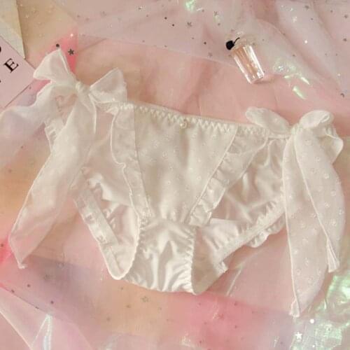 Japanese Soft Girl Sweet Girl Heart Chiffon Butterfly Knot Lotus Leaf Side Low-waist Sexy Belt Belt Underwear girls GZXM