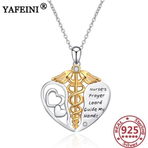 YAFEINI 925 Sterling Silver Heart Pendant Necklaces Cubic Zircon Silver Chain Womens Jewelry Nurse Day Gifts Silver 925 Jewelry