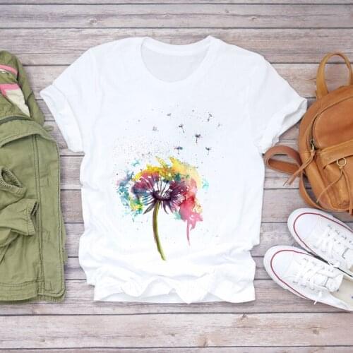 Women T-shirts Dandelion Watercolor Fashion Tops Femme Tshirt 90s Summer Streetwear Girls O-neck Casual Tee Ladies Clothing