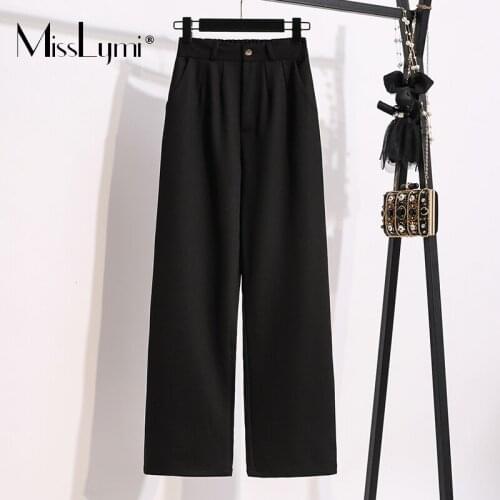 MissLymi L-5XL Plus Size Casual Loose Womens Pants Autumn 2021 Korean Fashion Elastic High Waist Office Ladies Wide Leg Pants