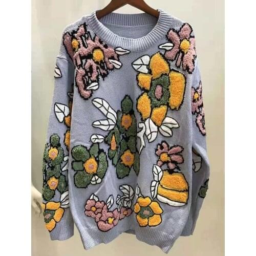 High Quality New Sweaters & Pullovers 2021 Autumn Winter Pullovers Women Flower Patterns Knitting Long Sleeve Casual Knitwear
