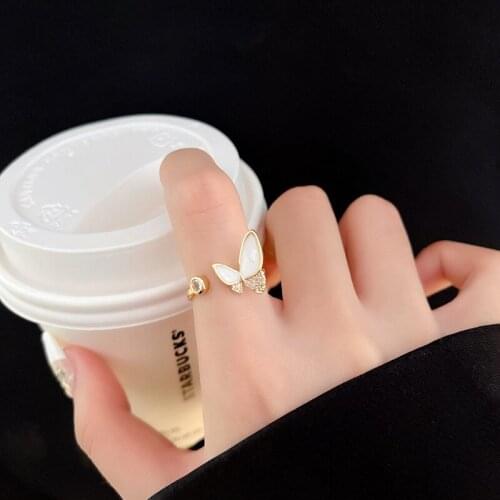Elegant Butterfly Rings Women Fashion Design Adjustable Open Rings Female Delicate Shiny Zircon Jewelry Trendy Index Finger Ring