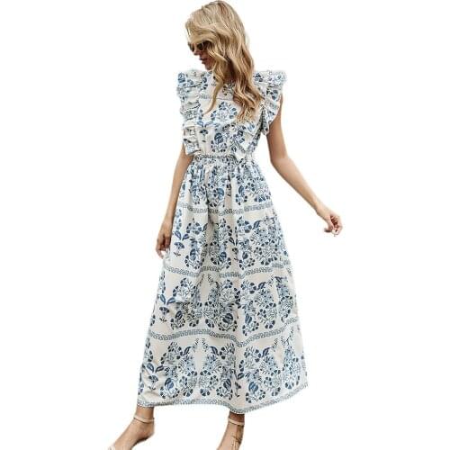 Summer 2021 women’s Dresses Clothing Sleeveless Backless Sexy Temperament Show Thin Printing Long The a-line Skirt New Fashion