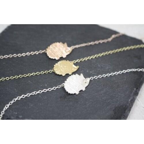 Gold Tiny Porcupine Echidna Hedgehog Hedgepig Charm Choker Chain Necklace Origami Cartoon Animal Rat Mouse Pendant for Women