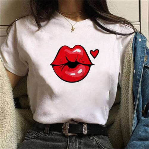 2020 Vintage Lips T-Shirt Fashion Womens Casual Sequins Sexy Red Lip T-Shirt Short Sleeve T-Shirts Cool T-shirt Femme Tee
