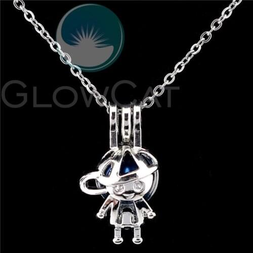 24mm Abstract Cartoon Boy Beads Cage Perfume Essential Oil Diffuser Pearl Cage Locket Necklace K1242