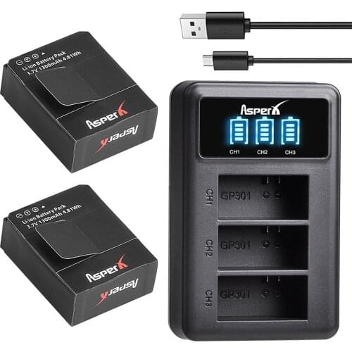 2Pc 1300mAh AHDBT-301 AHDBT301 AHDBT 302 Li-ion Camera Battery + LED 3-Ports USB Charger for GoPro Hero3 Gopro Hero 3/3+ Cameras