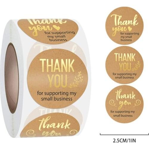 38mm Kraft Paper Hot Stamping Thank You Sticker Baking Gift Self-adhesive Envelope Sealing Sticker Store Shopping Bag Decoration