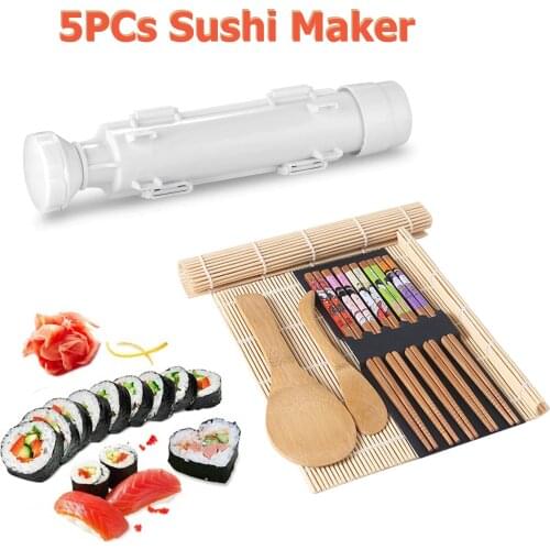 5Pcs DIY Qiuck Sushi Maker kit Food Grade Plastic Bamboo Roll Sushi Making Tool Kitchen Sushi Mold Cooking Tools Set