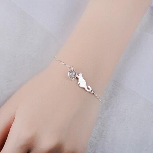 925 Sterling Silver Crystal Cat Round Bead Charm Bracelet For Women Gift Elegant Bracelets & Bangles Silver Jewelry Pulseiras