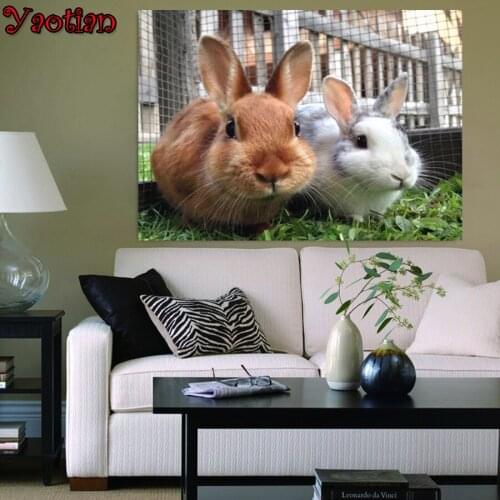 DIY 5D Diamond Painting Rabbit Cute Animal Cross Stitch Kit Embroidery Mosaic Art Picture of Rhinestones Home Decor Gift