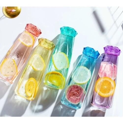 Diamond Glass Water Bottle Creative Portable Simple Transparent Crystal Cup Outdoor Hiking Fishing Camping Leak-Proof Flask