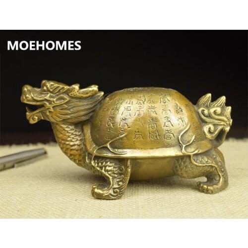 Archaic Old Chinese FengShui Bronze Longevity 100 ShouZi Dragon Turtle Statue vintage home decor metal handicraft
