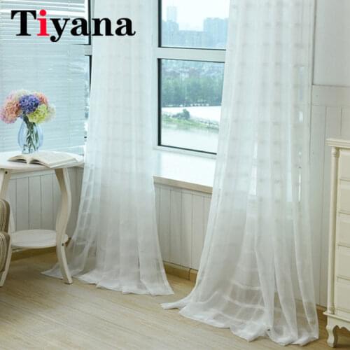 White Plaid Sheer Curtains For Windows Living Room Modern Tulle Drapes Bedroom Voile Curtain Geometric Design in Kithen P040Z