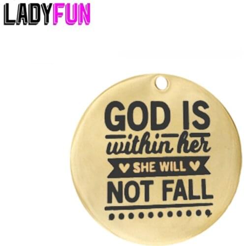 God Charms Stainless Steel Charm God Is Within Her She Will Not Fall Pendant Wholesale Jewelry Lots Handmade Accessories