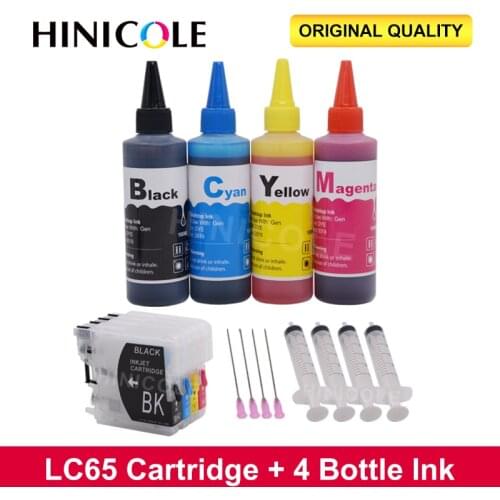 HINICOLE Bottle Ink 100ml For Brother LC 11 16 38 61 67 980 990 1100 DCP-J140W 145C 165C Printer+ LC65 XL Refill Ink Cartridges