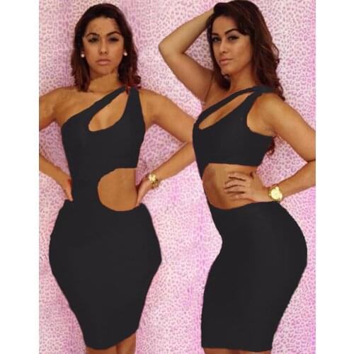 Wonder Beauty Sexy One Shoulder Cut Out Bodycon Club Dress Vestido De Renda Clubwear Party Dresses Knee Length Robe Sexy