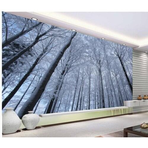 Home Decor Living Room Wall Covering Custom 3d Mural Wallpaper Snow Woods Tree Scenery Wallpaper 3d Mural For Living Room