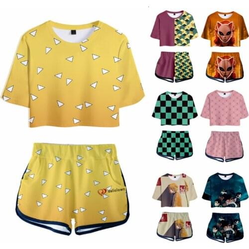 Anime Demon Slayer Kimetsu no Yaiba Cosplay Agatsuma Zenitsu T Shirt Men Women Costume Tops Shorts Kamado Nezuko Summer Dress