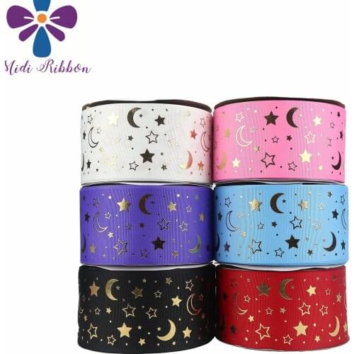 3"75mm Geometry Series Golden Moon Star Printing 6 Colors Holographic Ribbon DIY Decorative Hair knot Material 50 Yards / Roll