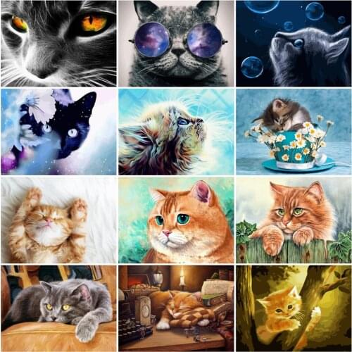 HUACAN Paint By Number Cat Animals Full Set Pictures Oil Painting By Numbers Cat Drawing An Canvas Home Decoration DIY Gift
