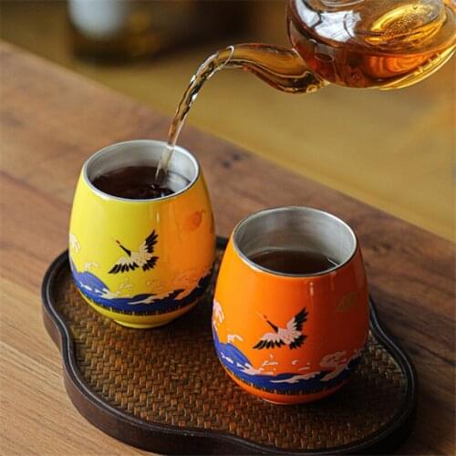 Ceramic 999 Gilt Silver Tea Cup Enamel Color Grilled Flower Water Mug Chinese Teaware Office Kung Fu Tea Set Drinkware 220ML