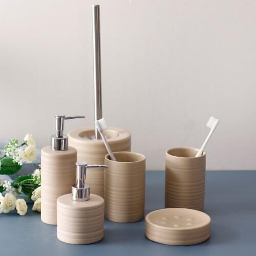 Ceramic Bathroom Kit Ceramic Lotion Bottle Mouthwash Cup Soap Dish Toilet Brush Household Shower Gel Shampoo Dispenser Bottle