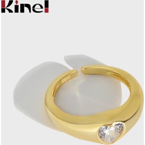 Kinel Simple CZ Heart Genuine Silver 925 Jewelry Wedding Engagement 18K Gold Rings for Women Party Gifts