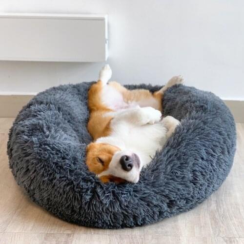 Donut Dog Bed Warm Soft Long Plush Pet Cushion for Samll Large Dog House Cat Calming Bed Washable Pet Sofa Mat Cat Sleeping Bag