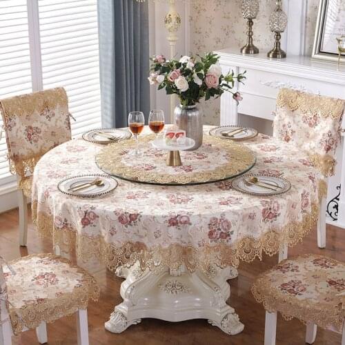 Luxury embroidery Lace gold Round Tablecloth Wedding tea Table Cloth Cover flower TV covers sofa towel refrigerator HM168