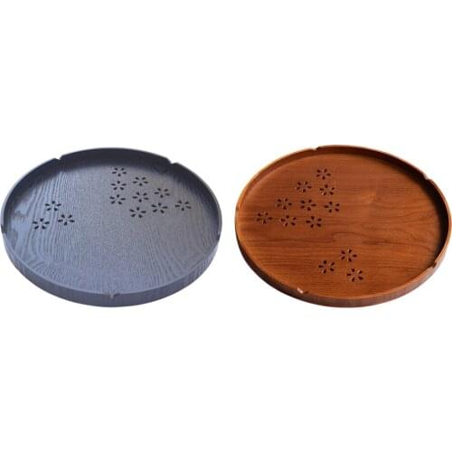 Round Wood Serving Tray Tea Plate Kitchen Tableware Platter