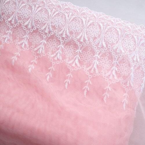 1 Meter 21.5CM Wide Vintage Style Embroidered Lace Trim Soft Pink Mesh Fabric For Lingerie Underwear Bra Bedding Dress Decor DIY