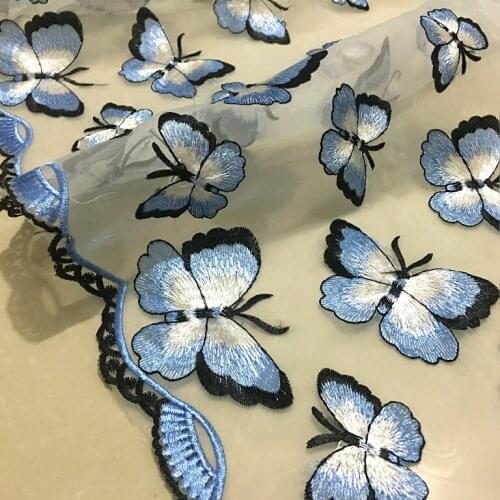 Butterfly embroidery lace tulle mesh Transparent Fabric French lace diy Nigerian party Dress skirt Decorative cloth 1meter