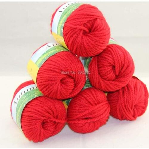 LOT of 6 BallsX50g Chunky Hand-woven Coarse Knitting Yarn HotRed 209
